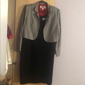 Houndstooth jacket and black dress
